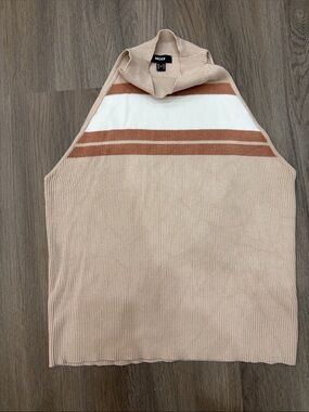 MEXX Beige Striped Knit Sleeveless Sweater Top